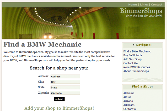 BimmerShops version 1, December 2005.