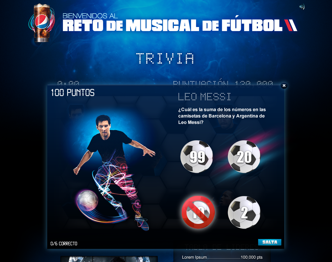Pepsi Football Remix Challenge trivia contest in multiple languages.