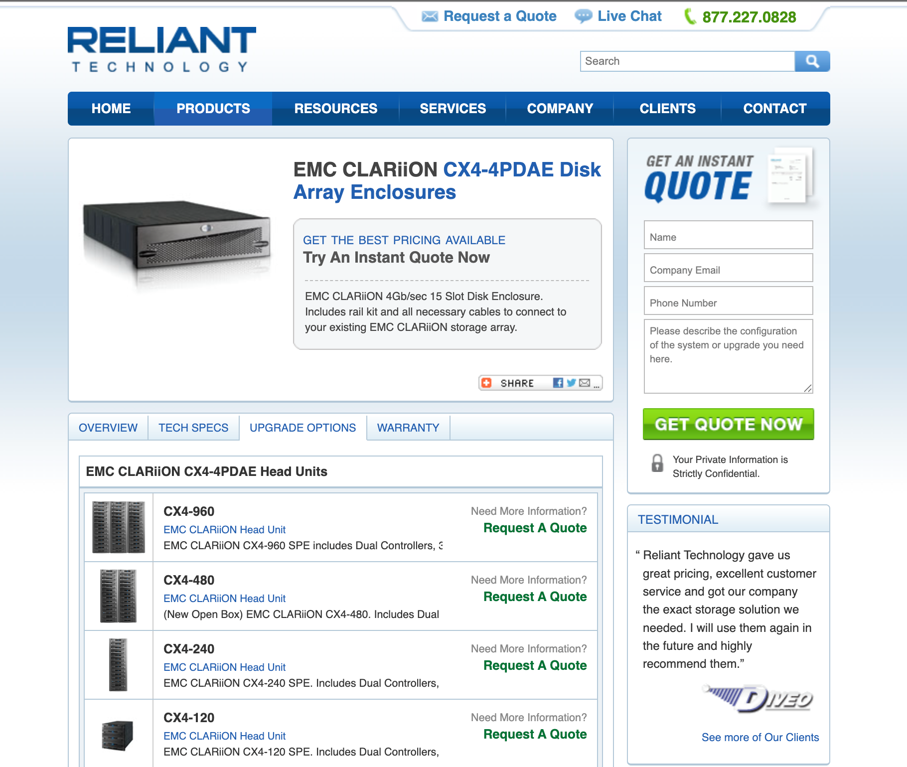 The Reliant Technology website in 2010.